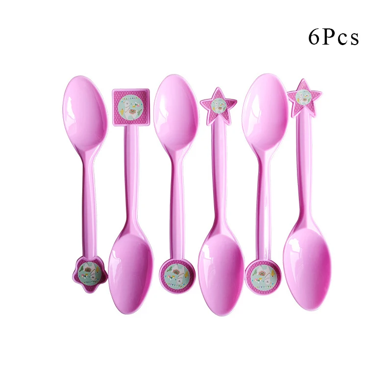 Spoon x 6 Новейшие Альпака лама кактус тема Декоративная скатерть для вечеринки бумажные чашки пластины баннеры шары для детей принадлежности для рождения детей - Цвет: Spoon x 6