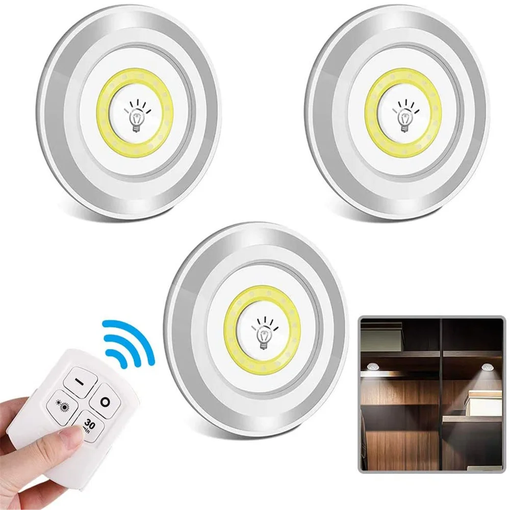 

LED Under Cabinet Dimmable Night Light with Wireless Remote Control Battery Operated Wardrobe Lamp for Kitchen Shelf Closet Home