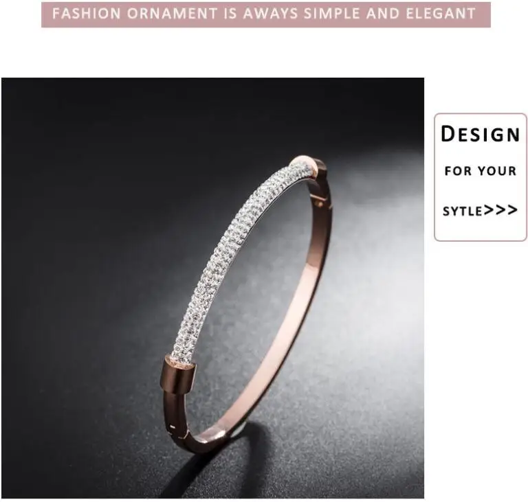 

Female crystal bracelet top grade titanium steel cuff bangle fashion jewelry rose gold bracelets concise wristlet jewel women