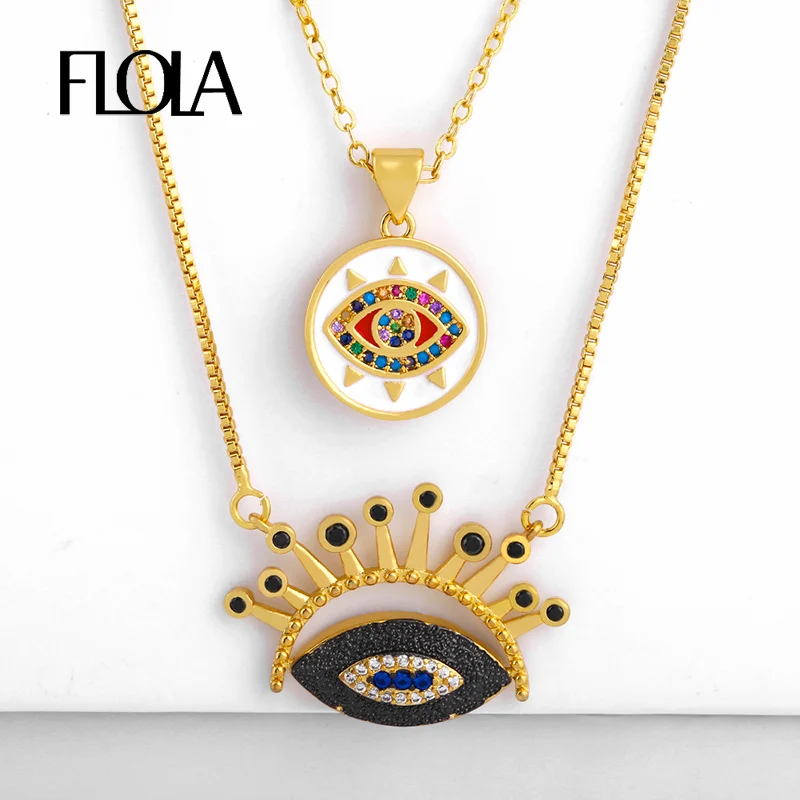 Женское Ожерелье с черным греческим глазом FLOLA 24K винтажное массивное ювелирное