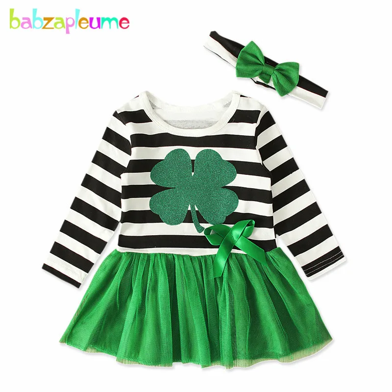 

2Piece/Kids Summer Dress 2020 Fashion Casual Stripe Long Sleeve Cotton Baby Girls Dresses+Headband Newborn Clothes Set BC1293-1