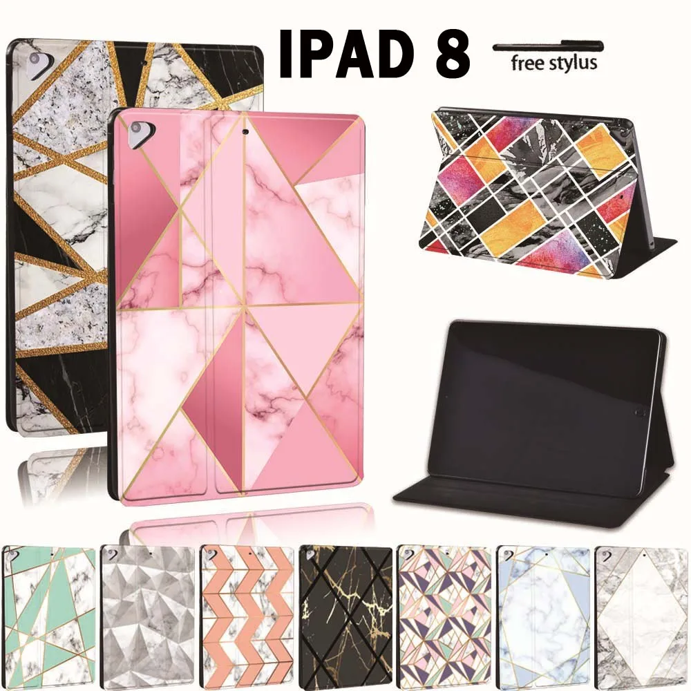 

For Apple iPad 8 10.2" 2020 (8th 8 Generation) A2428 A2429 Slim Printed Geometry PU Leather Tablet Stand Folio Cover Case