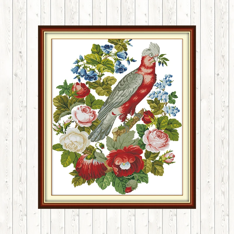 

Parrots and Flowers Cross Stitch Kits Needlepoint DIY Embroidery Needlework Sets Counted Dmc 14ct 11CT Cross Stitch Home Decor