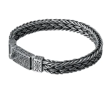 Trendy Sterling Silver Fashion Flower Buckle Men's Bracelet 6