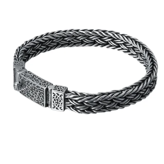 Trendy Sterling Silver Fashion Flower Buckle Men's Bracelet 6