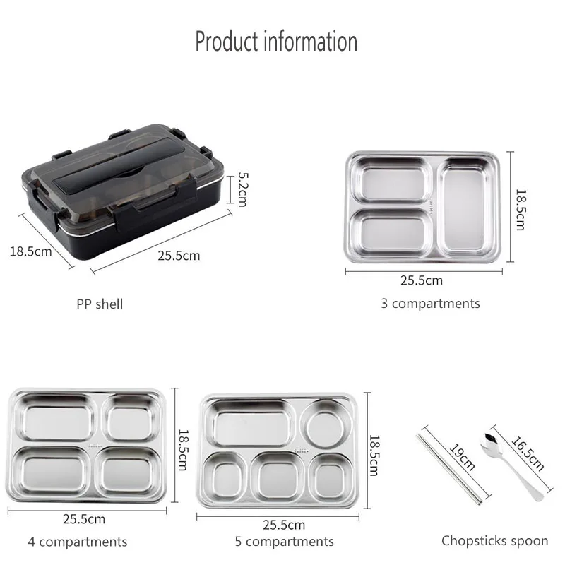 

Portable Lunch Box 304 Stainless Steel Compartment Insulated Lunch Box Office Worker Student Bring Tableware Rectangle Lunch Box