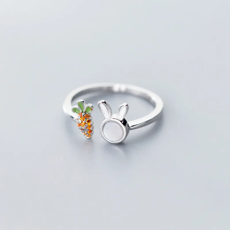 

Genuine 925 Sterling Silver Bunny Rabbit & carrot Ring Adjustable C-J6322