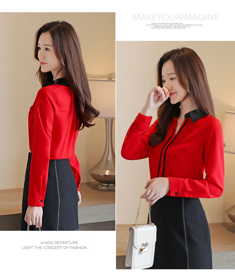 Blusas mujer de moda Женские топы и блузки женские топы для женщин рубашка с длинным рукавом Однотонная шифоновая блузка белая с v-образным вырезом 0183