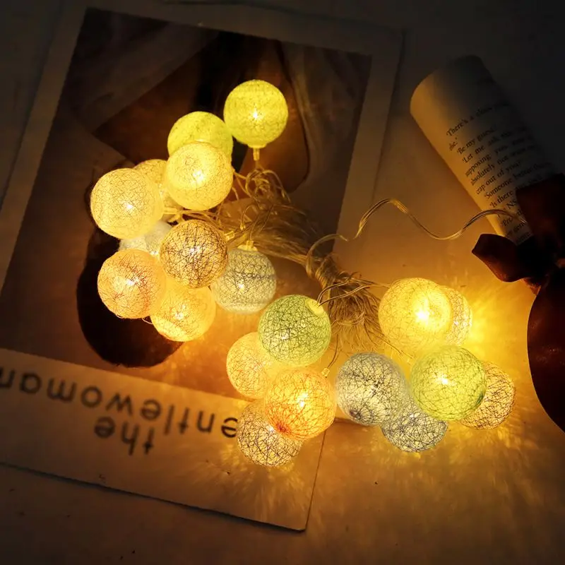 

EU Plug 20 LEDs Cotton Ball String Lights Xmas Lover Wedding Party holiday Bedroom Decorations Fairy Lamp Galands Battery Operat