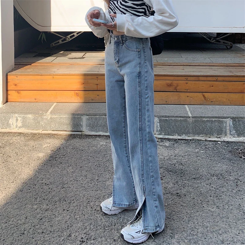 Женские джинсы с широкими штанинами новые корейские длинные брюки высокой