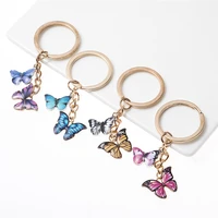fashion double butterfly key chains morpho enamel insect jewelry for women girls bag purse summer charms accessory gift keyring