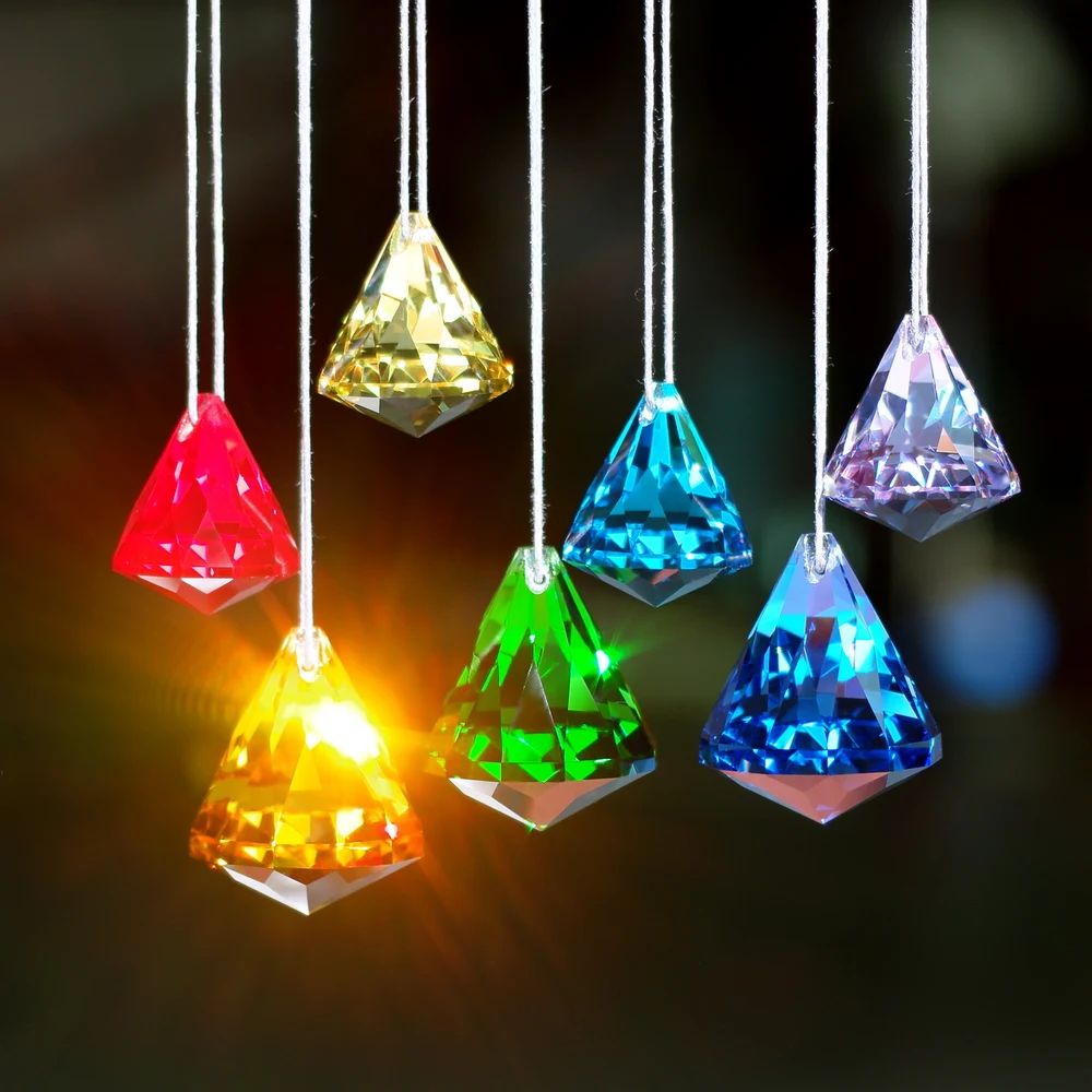 GOLDENHAITAI-colgante de cristal con forma de prisma para decoraci&oacute;n del hogar, adorno de diamante, fabricante de arco&iacute;ris, 30/45mm, 7 unidades-3