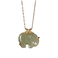 925 sterling silver gold plated natural hetian gray jade pendant vintage auspicious coin womens baby elephant pendant