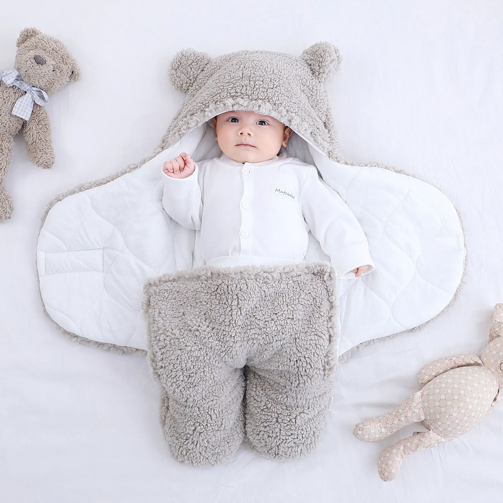 

2021 Newborn Swaddle Wrap Baby Boys Girls Thick Fleece Warm Sleeping Bag Blanket Hoodie Swaddle Wrap Cotton Baby Blanket Bedding