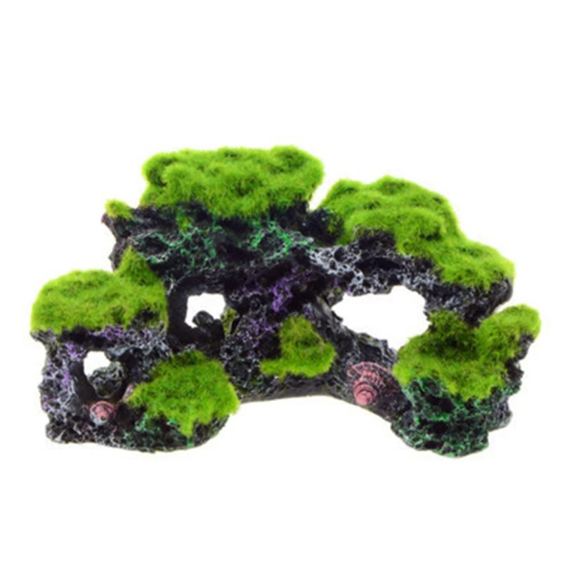 

Aquarium Coral Reef Decoration Resin Fish Tank Mountain Rock Landscape Ornament with Moss for Betta Sleep Rest Hide Play