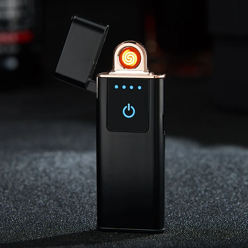 Black Двусторонняя зажигание USB электрическая зажигалка для сигарет ветрозащитные Плазменные дуговые зажигалки Вольфрамовая нагревательная катушка Зажигалка гаджеты для мужчин - Цвет: Black