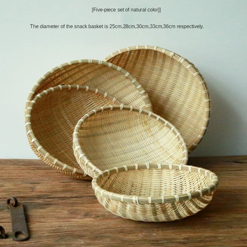 

Dustpan round Dust Pan Bamboo Sieve Bamboo Products Storage Basket Household Hole Fruit Basket Vegetable Washing round Basket