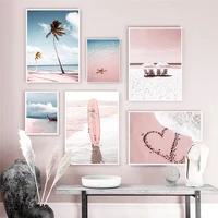 modern pink beach scenery canvas painting wall art nordic posters and prints wall pictures for living room decoration frameless