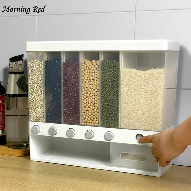 

Настенный зернистый Кухонный Контейнер для хранения, ведро для риса, полипропиленовый пластиковый пресс-тип, зернистый органайзер, сортиро...