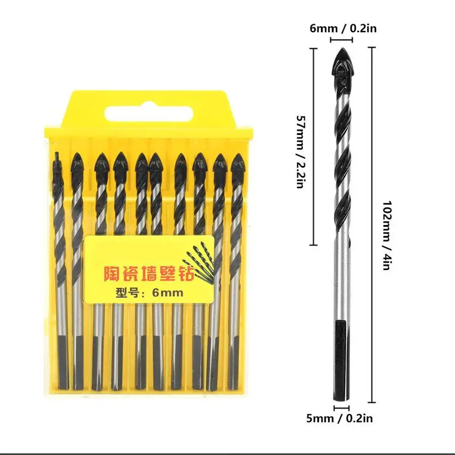 

10Pcs 6mm HSS Triangle Drill Bits Ceramic Wall Glass Concrete Hole Opener Twist Drilling Bit Power Tool Accessories