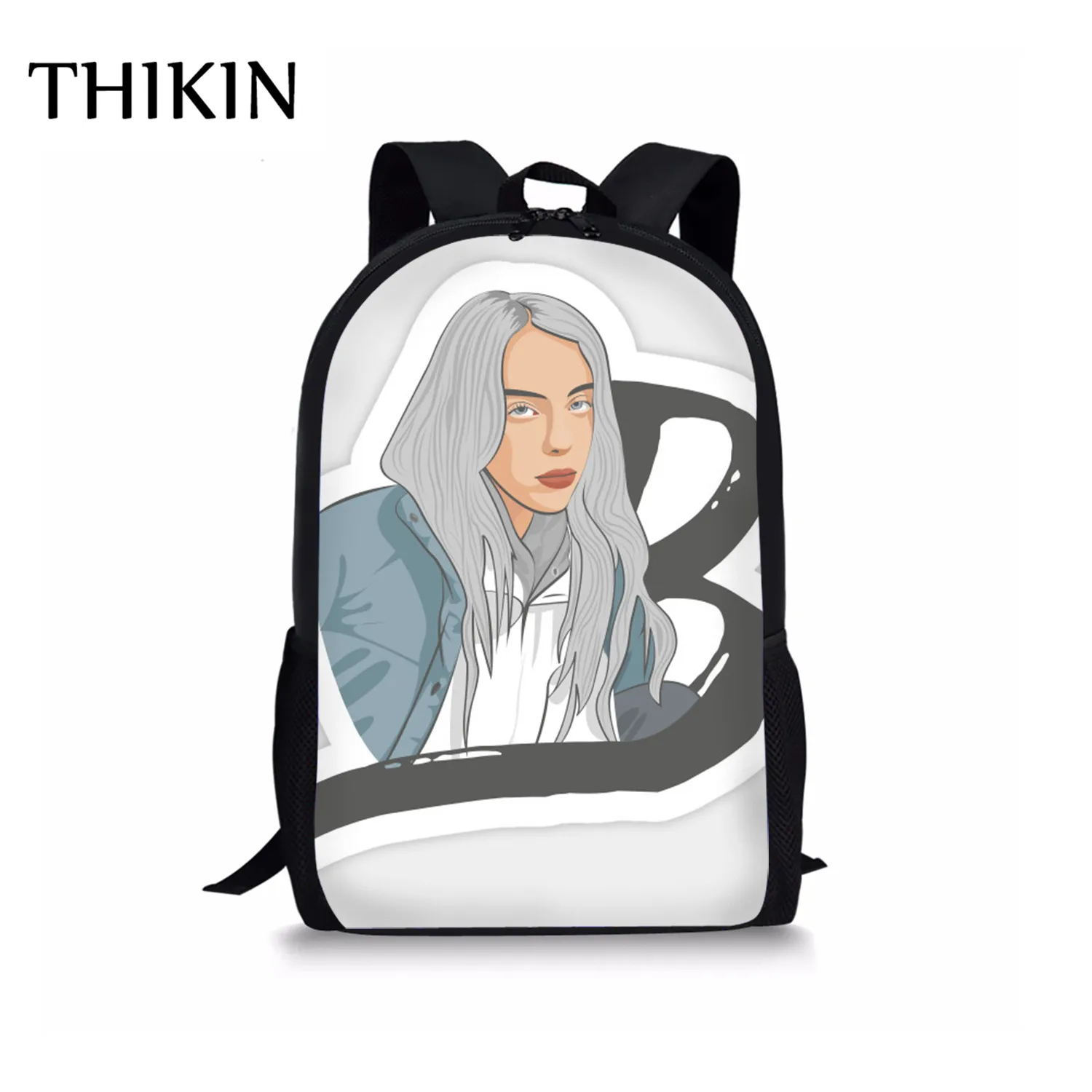 Женский рюкзак THIKIN Rapper Billie Eilish для девочек-подростков, школьная сумка в стиле хип-хоп для женщин, вместительная сумка для путешествий, Студенческая сумка Mochila - Цвет: As picture