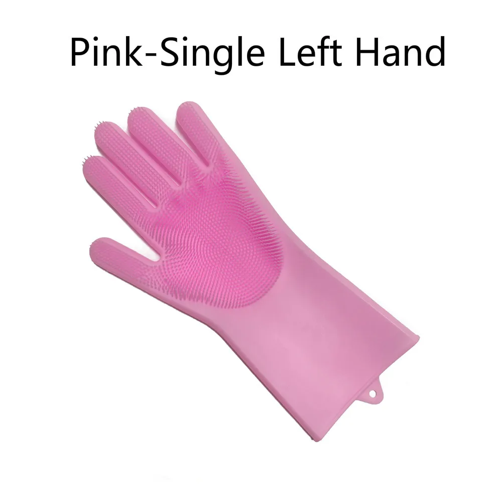 Pink-Left Hand Одна силиконовая щетка для мытья посуды, перчатки для мытья автомобиля, перчатки для мытья посуды, кухонные аксессуары - Цвет: Pink-Left Hand
