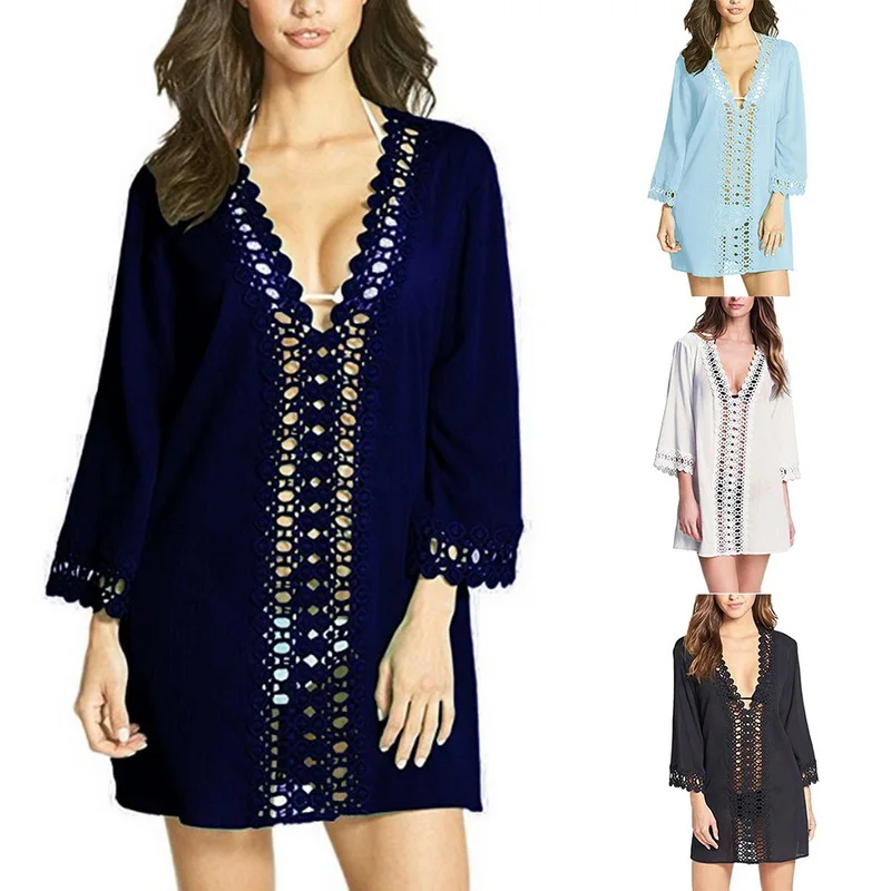 Женская сексуальная накидка Модная вязаная крючком пляжная одежда открытые