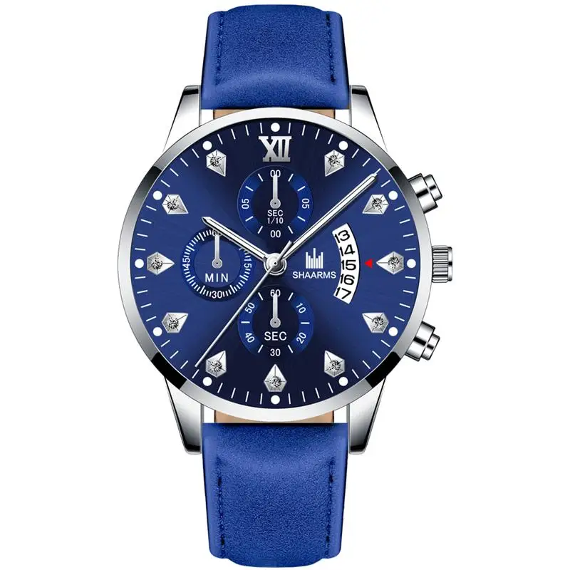 SHAARMS мужские часы новинка бриллиантовые кварцевые кожаный ремешок нержавеющая
