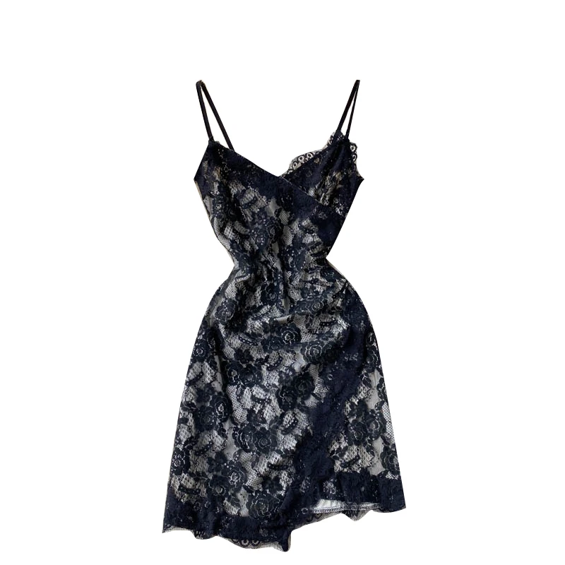 

Summer Sexy Sling Dress Lace V-neck Bodycon Wrap Dresses Spaghetti Strap Club Party Dresses Fashion Slim Mini Sundress