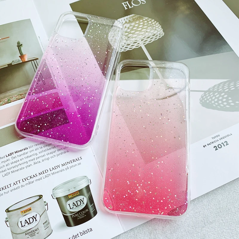 Мягкий силиконовый прозрачный чехол из ТПУ с градиентными блестками для iPhone 6 6s 7 8