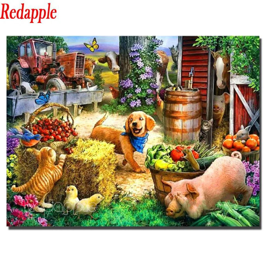 

5D алмазная живопись с изображением грузовика собаки кота коровы, фермы, животные, алмазная вышивка, мозаика для вышивки крестиком, «сделай сам», полностью квадратные, круглые стразы, Декор