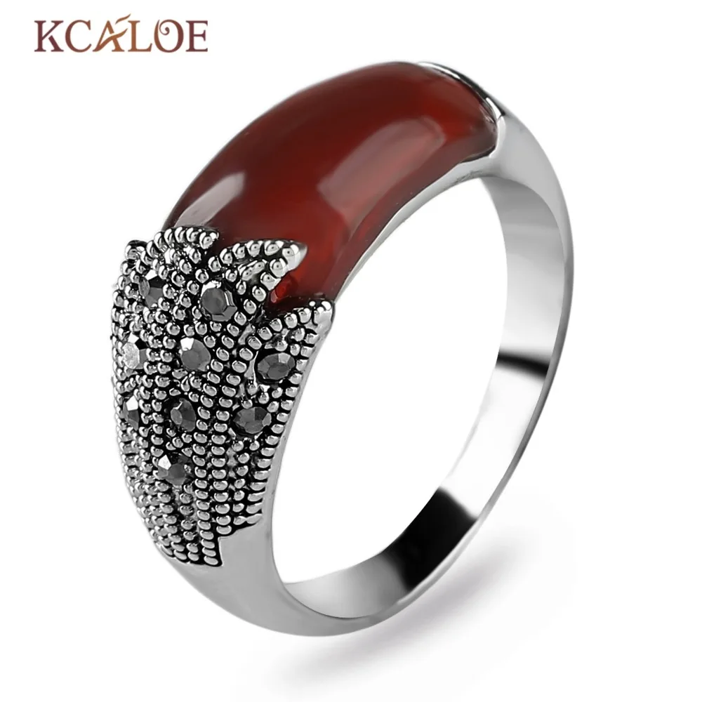 KCALOE зеленый/красный/черный натуральный камень кольцо античное серебро цвет