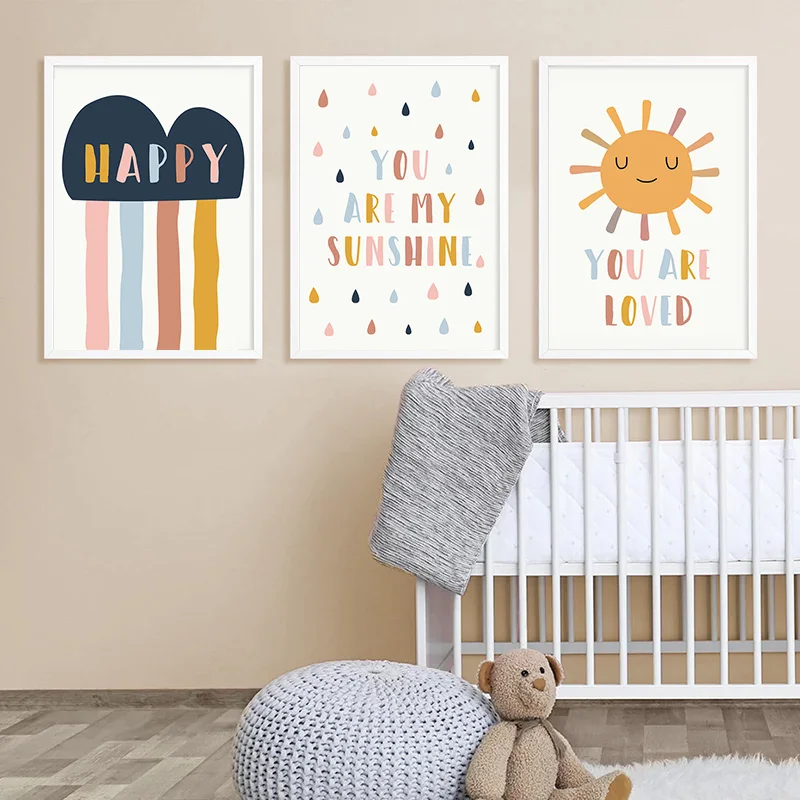 You Are My Sunshine Nursery Wall Art Poster Print Happy Color Canvas Painting Baby Bedroom Pictures Decoration for Home Decor