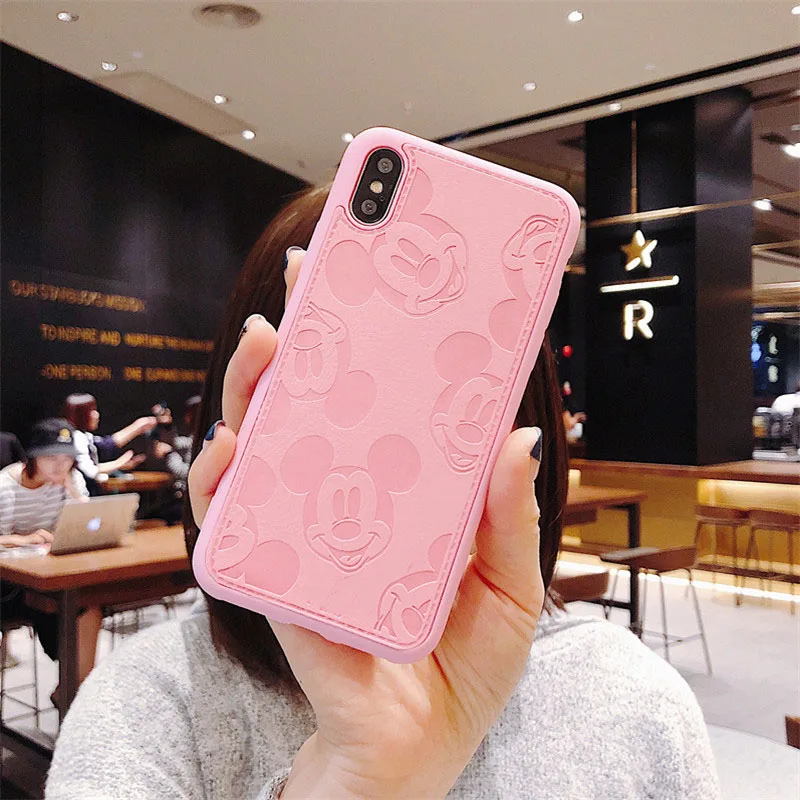 pink Популярный милый мягкий кожаный чехол для телефона с Минни Маус для iphone 6 plus 7 7plus 8 8plus X XS XR MAX 11 Pro розовый высококачественный чехол - Color: pink