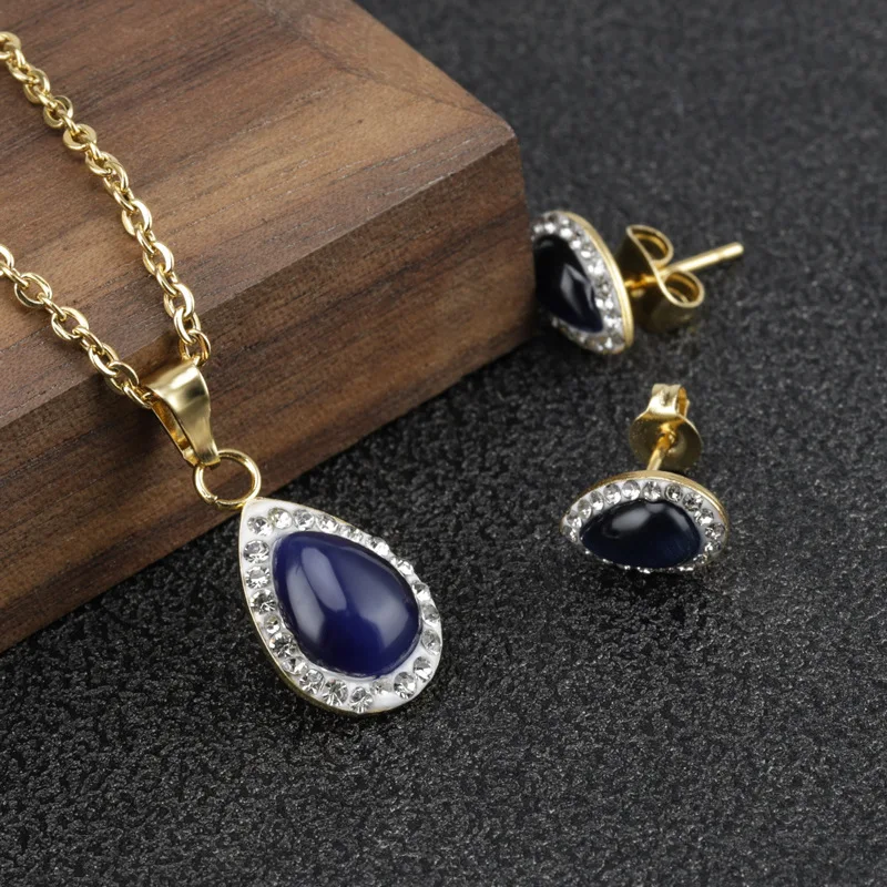 

uxury Jewelry Couple's Water Drop Micro-studded Earrings Jewelry Set Wedding Engagement Party Accessories