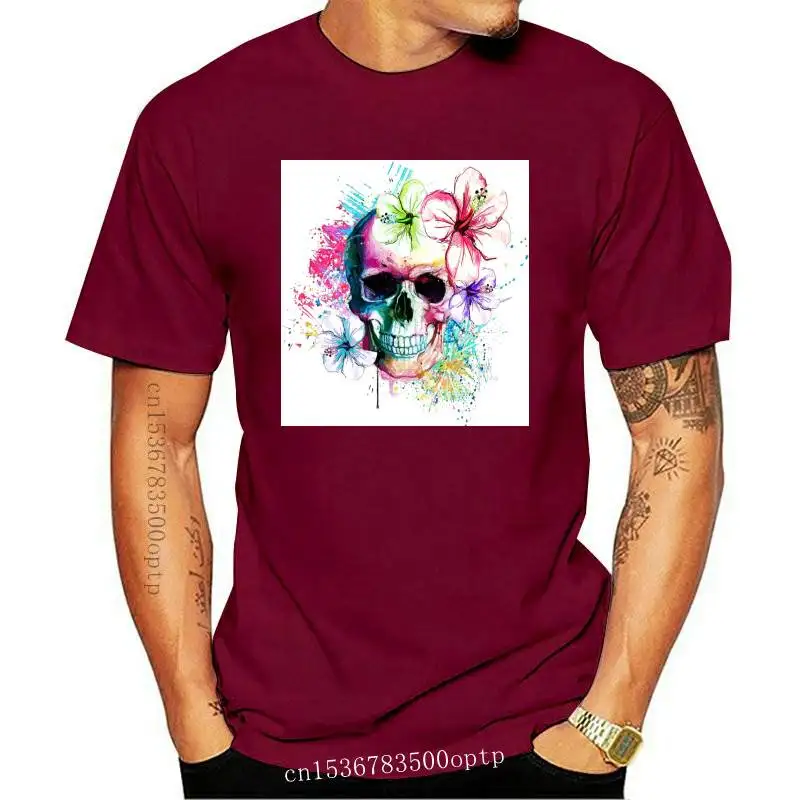 

New T Shirt for Women Floral Kawaii Clothing Skull Watercolor Halloween Print Lady T-shirts Female Tee Top Womens Graphic T-Shi