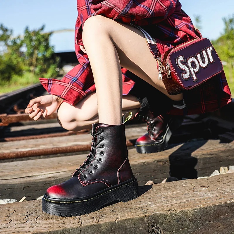 

Ботинки женские из коровьей кожи, на толстой подошве, на молнии