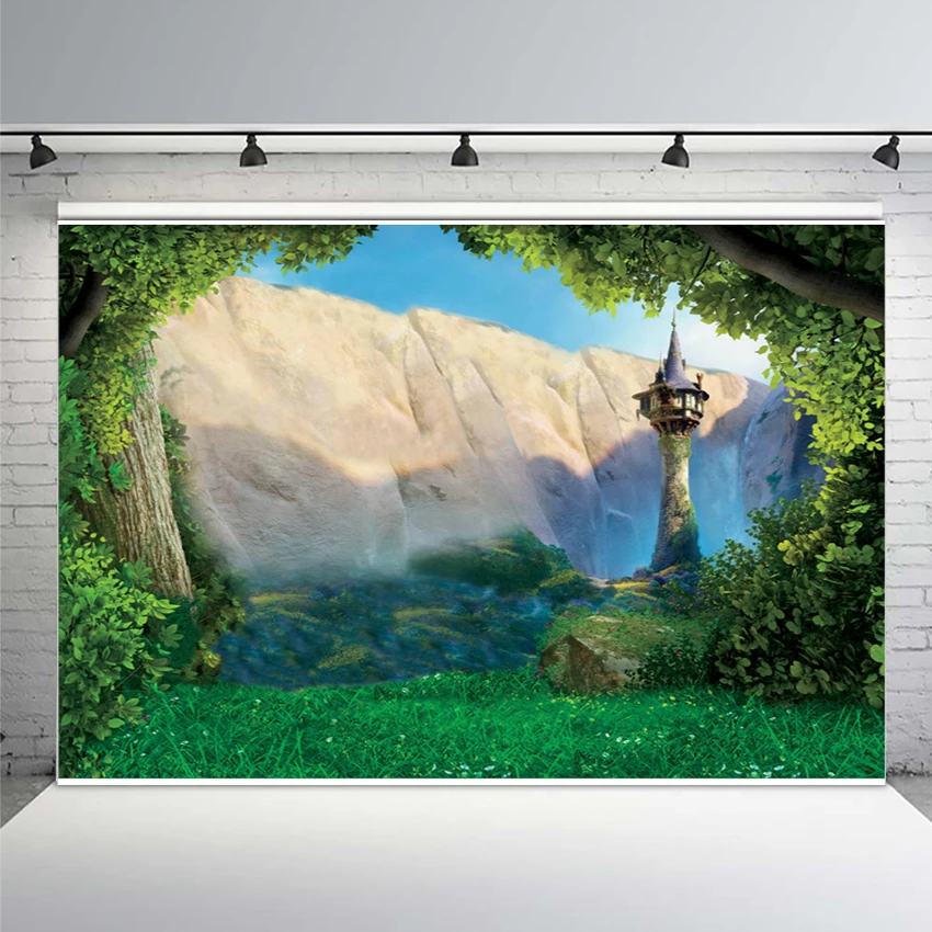 

Tangled Rapunzel Princess Forest Rocks Bald Mountain Sunshine Custom Photo Studio Baby Kids Birthday Backdrop Background Vinyl