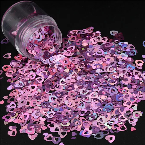 laser light purple Блестки ПЭТ ультратонкие полые сердце с блестками 4 мм и 2,5 мм блестка с лазерным блеском дизайн ногтей боди живопись DIY Рождественский Декор 8 г - Цвет: laser light purple