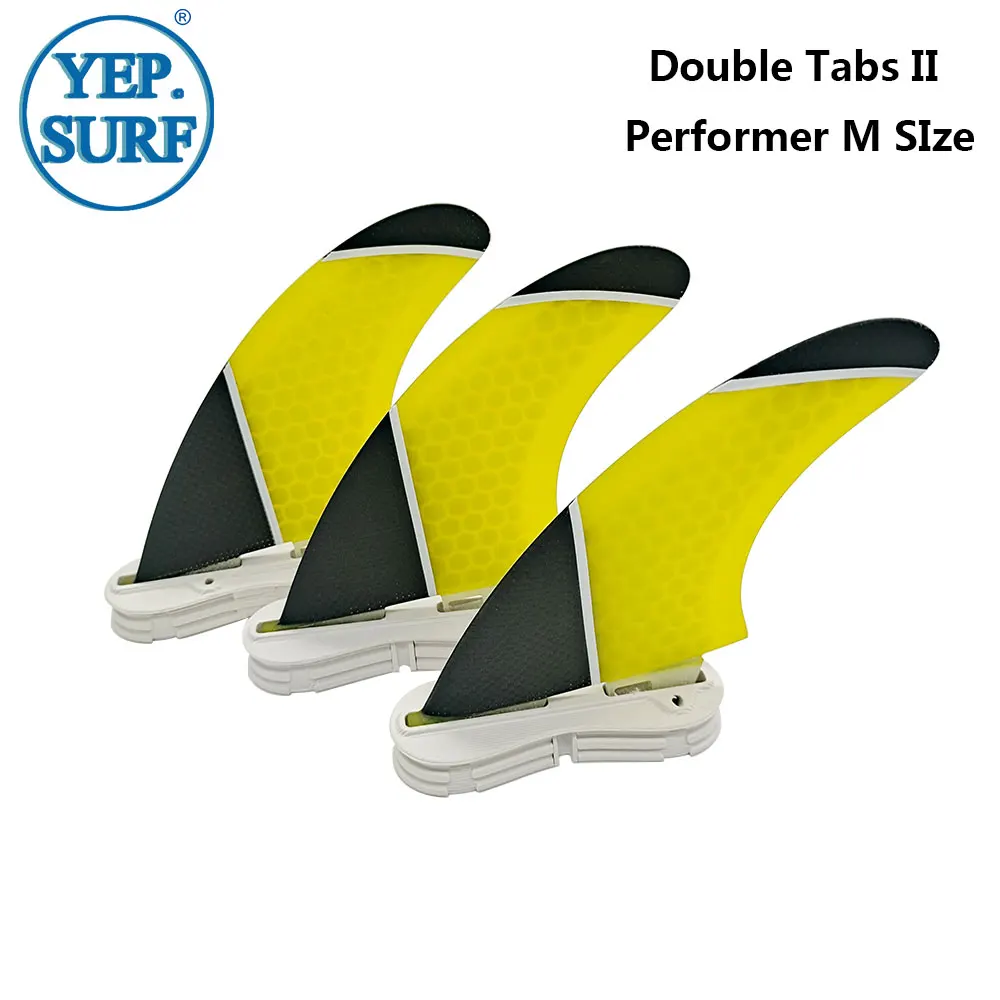 UPSURF FCS 2 Surfboard Fin New Styles Surfboard Fins Double Tabs 2 Fins PM-M Yellow/Grey/Blue Tri Fin Set Fiberglass Honeycomb