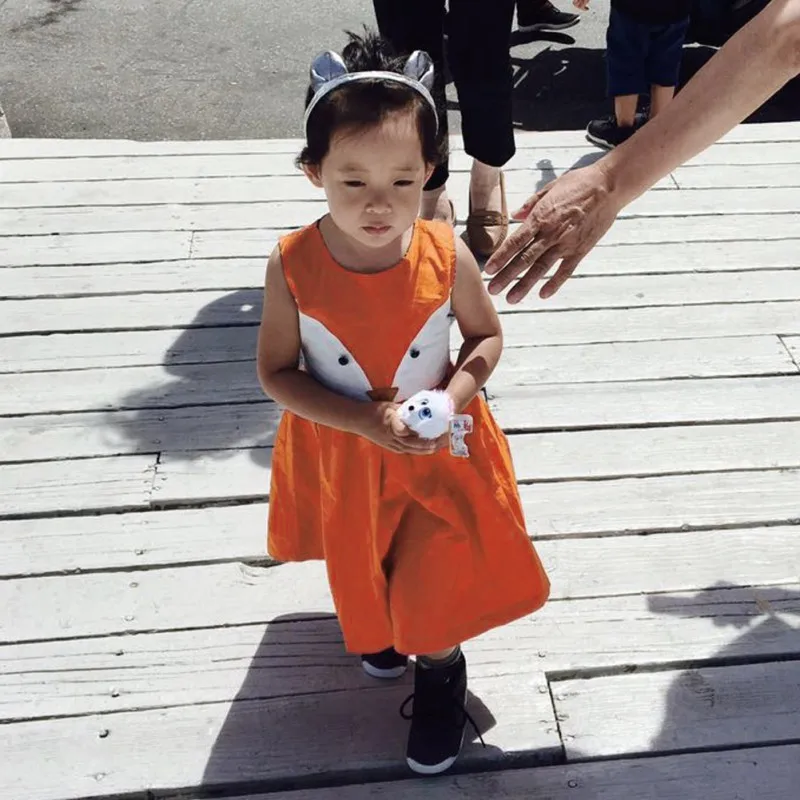Kids Baby Girls Summer Dress Sleeveless Orange Cute Cartoon Back Zipper Fox Fancy Princess Party Tulle Tutu Dresses | Детская одежда и