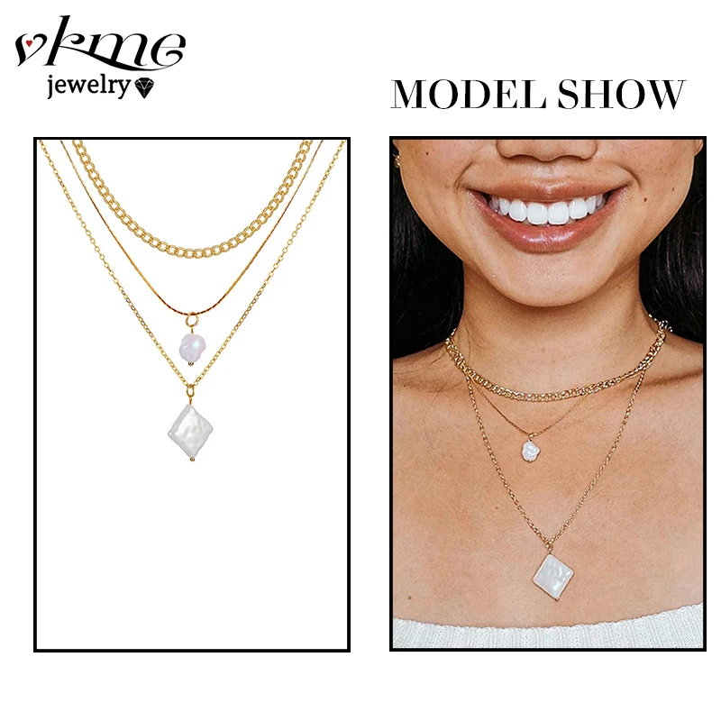 VKME богемное золотое ожерелье для женщин многослойное модное колье с жемчужными