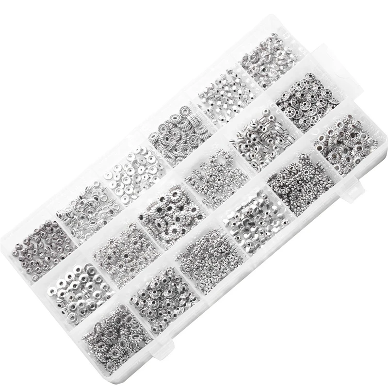 

Jewelry Making Kit, 600 Pcs 15 Style Tibetan Spacer Beads with 2 Crystal Cable 1 Scissor for DIY Jewelry Craft Making