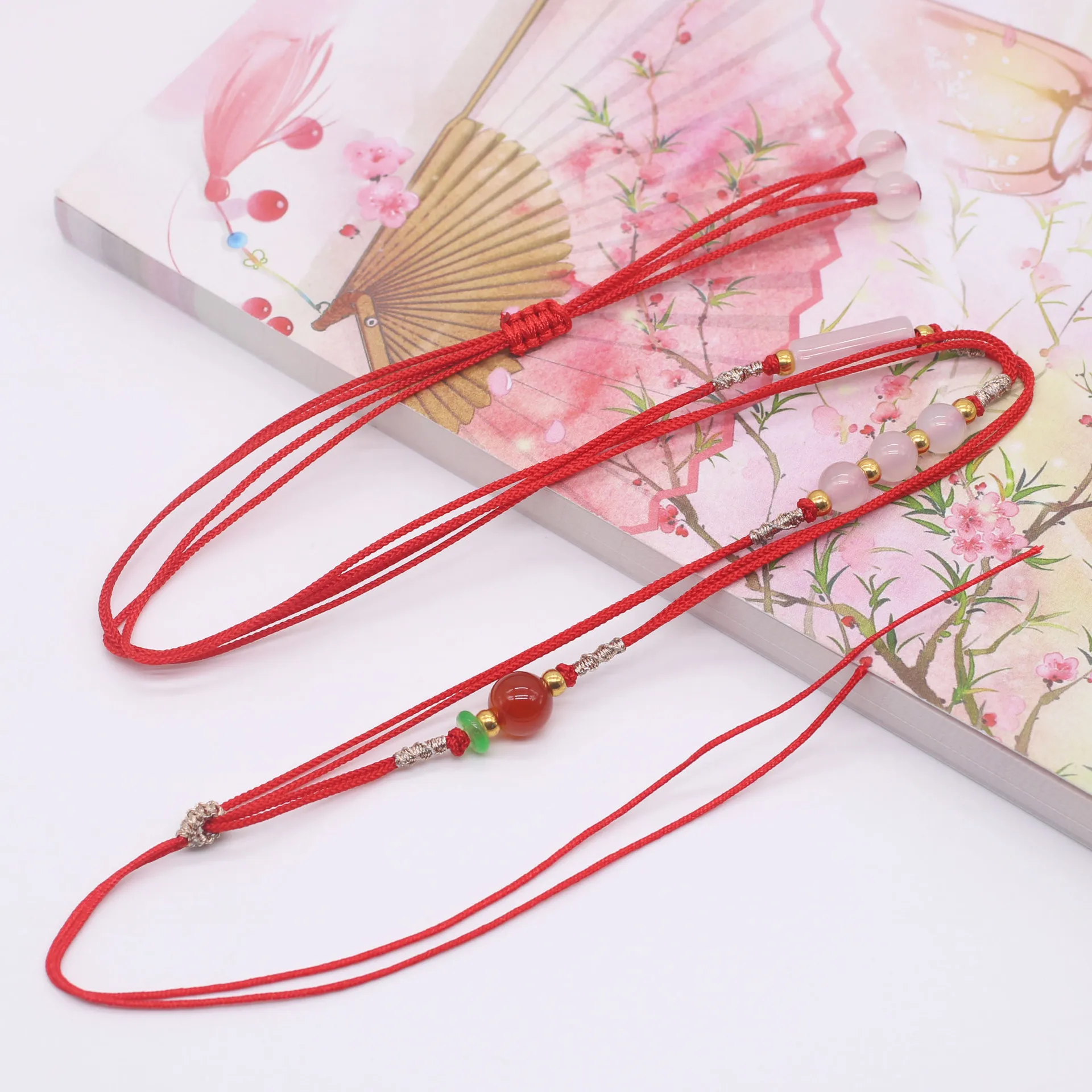 5Pcs/Lot Hand-woven  jade agate pendant lanyard mambo rope sweater chain lanyard homemade jewelry DIY materials adjustable