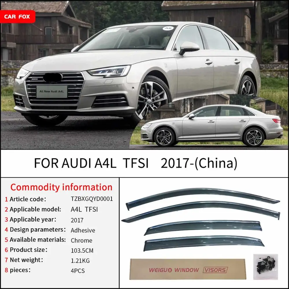 

For Audi a4L TFSI Door Visor Injection Deflectors Air Press For Audi a4L Auto Accessories 4PCS/SET
