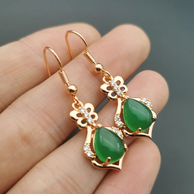 Jadery очаровательные серьги в форме капель зеленого нефрита для женщин розовое