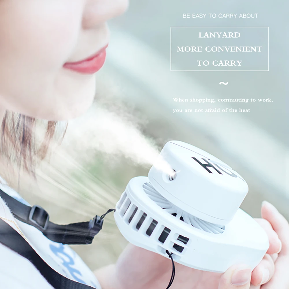 

Mini Mist Fan Three Modes Letter Pattern Mini Fan Mist Cooler With Hanging Band And Back Clip mini mist fan Outdoor Home Supplie