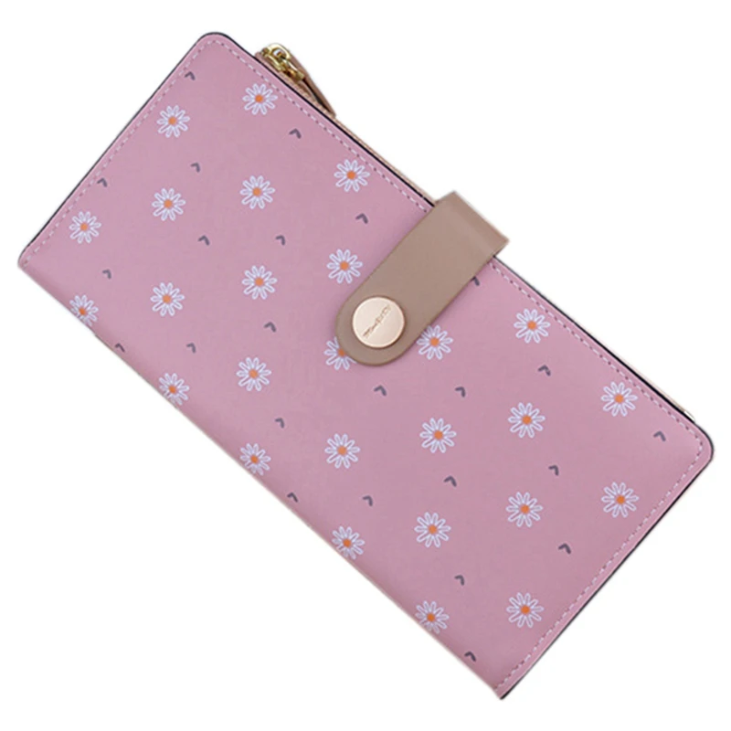 

2 Pcs Little Daisy Women'S Wallet Fashion PU Leather Handbag Zipper Buckle Wallet Multi-Card Card Holder, Pink & Blue