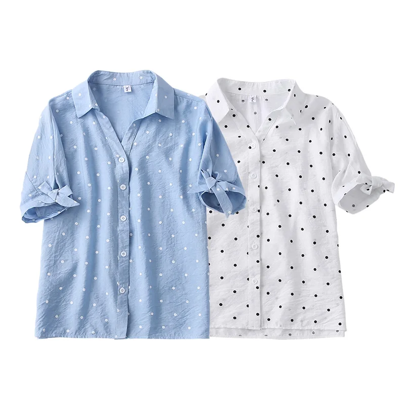 Фото Бантом рукава Для женщин блузки Camisa в горошек с принтом шифоновые рубашки с отворотами на рукавах в эксцентричном ретростиле Свободная Женская обувь для путешествий Стиль топ размера плюс №3