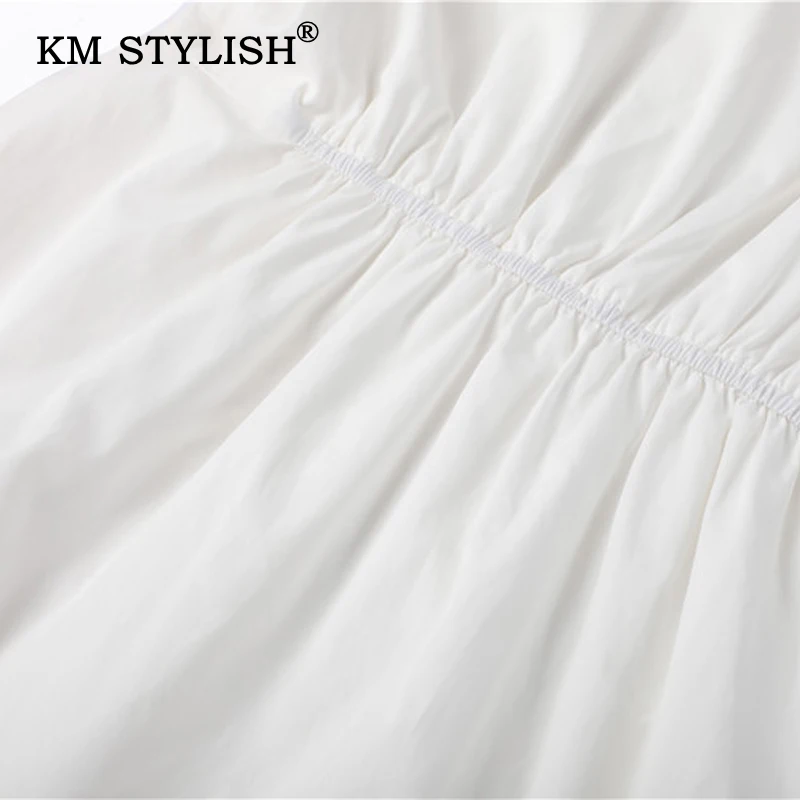 

Women Summer White Square Neck Solid Puff-sleeve Buttons Slim Casual Dresses Female Fashion Dress